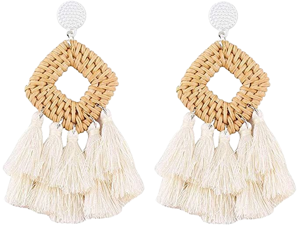 Amazon.com: WFYOU Rattan Tassel Earrings for Women Bohemian Statement Handmade Woven Drop Dangle Earrings: Clothing