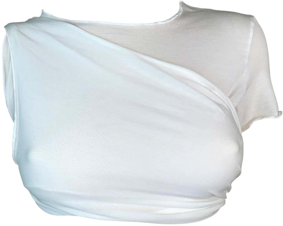 S/S 2001 Gucci Tom Ford Runway Sheer White Cut-Out Crop Top T-Shirt For Sale at 1stDibs