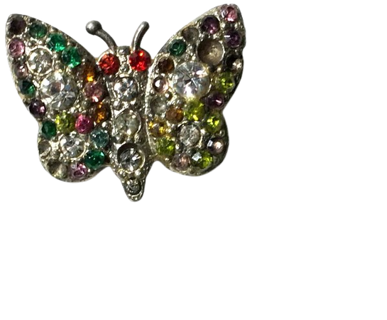 Multicolored Rhinestone Studded Tiny Butterfly Pin circa 1940s