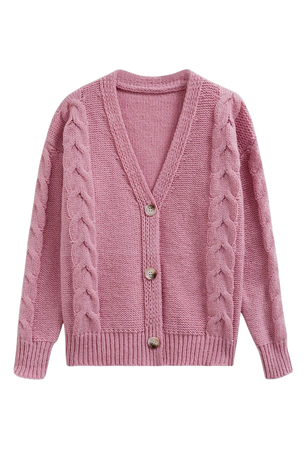 Braid Pattern Buttoned Knit Cardigan in Pink - Retro, Indie and Unique Fashion