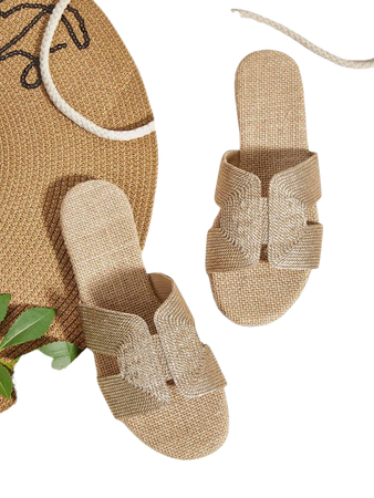 Women Minimalist Cut Out Open Toe Slide Sandals, Vacation Solid Outdoor Flat Sandals | SHEIN USA