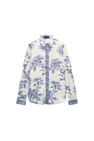 printed button-up blouse - Blue / White | ZARA United States