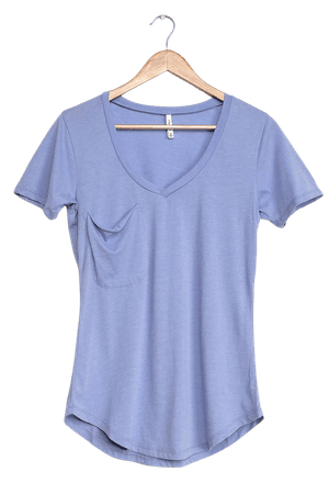 Z Supply Pleasant Surprise - Washed Blue Tee - V-Neck Tee - Lulus