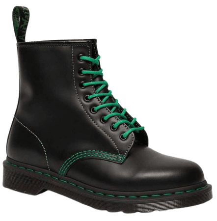 Black Doc Marten Leather Green stich boot