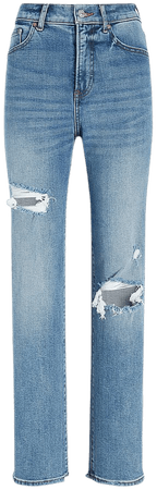 Super High Waisted Light Wash Ripped Modern Straight Jeans | Express