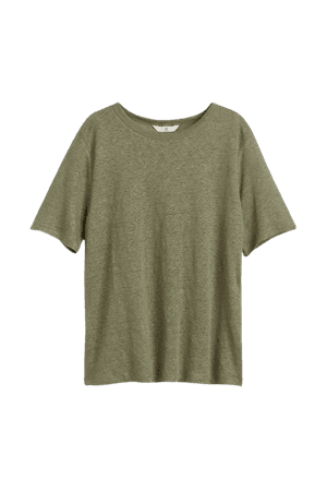 Linen Jersey T-shirt - Khaki green - Ladies | H&M US