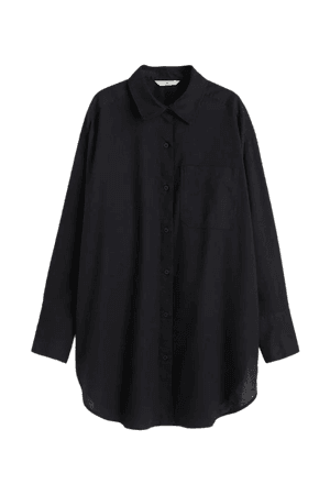 Oversized Linen-blend Shirt - Black - Ladies | H&M US