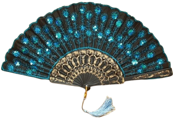 Wish | Peacock Pattern Sequin Fabric Hand Fan Decorative 8 Color