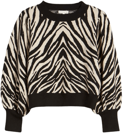 MOON RIVER Balloon Sleeve Crop Sweater Animal Print Zebra