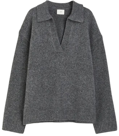 Fine-knit Collared Sweater - Dark gray - Ladies | H&M US