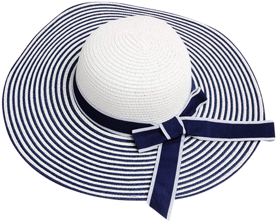 puhoon Women Stripes Straw Wavy Brim Hat, Retro Ribbon Bowknot Floppy Sun Hat (Blue+White(Stripes)) at Amazon Women’s Clothing store: