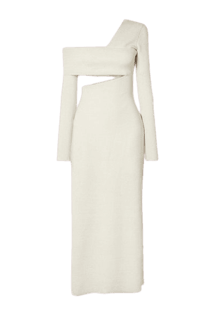 One-shoulder Cutout Knitted Maxi Dress - Off-white