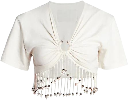 Shop Paco Rabanne Beaded Fringe Cropped T-Shirt | Saks Fifth Avenue