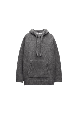 Round neck sweatshirt with adjustable drawstring hood. Long sleeves. Front pouch pocket. Tonal rib trim. - Gray marl | ZARA United States