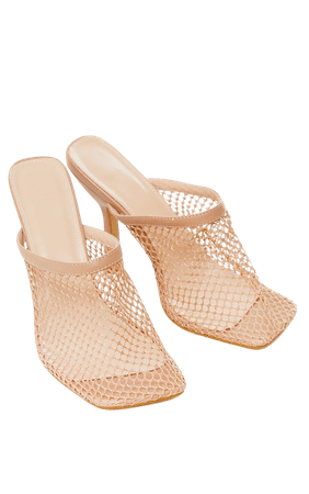 Nude Square Toe Fishnet Mule | Shoes | PrettyLittleThing USA