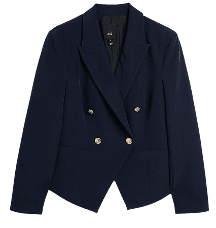 Navy double breasted tailored blazer | River Island