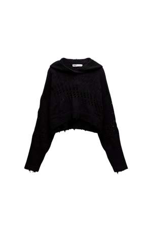 - Black hoodie knit cropped | ZARA United States