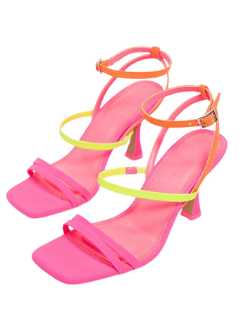 ASOS DESIGN Hailee mid-heeled sandals in neon mix | ASOS