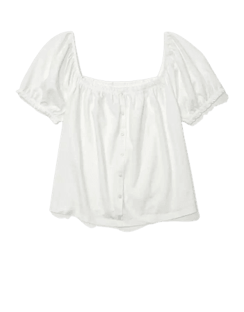 AE Puff-Sleeve Button-Up Tee