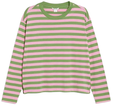 Soft long-sleeve top - Pink & green - Monki WW