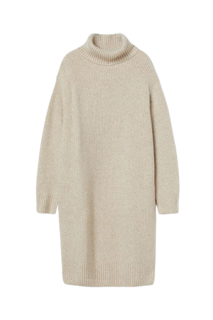 Knit Turtleneck Dress - Beige