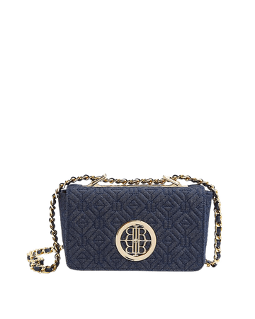 Blue denim quilted cross body bag | River Island