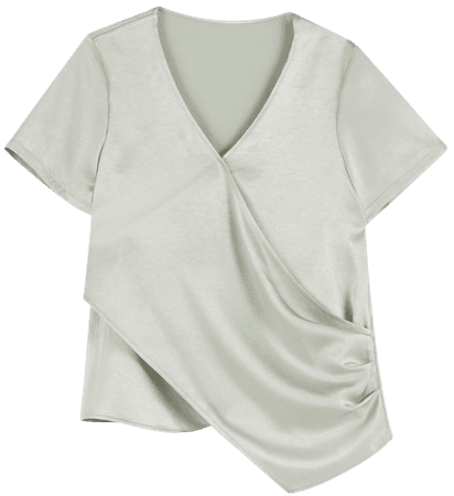 Asymmetric Satin Short-Sleeve Blouse - Women's Blouse - Lattelierstore