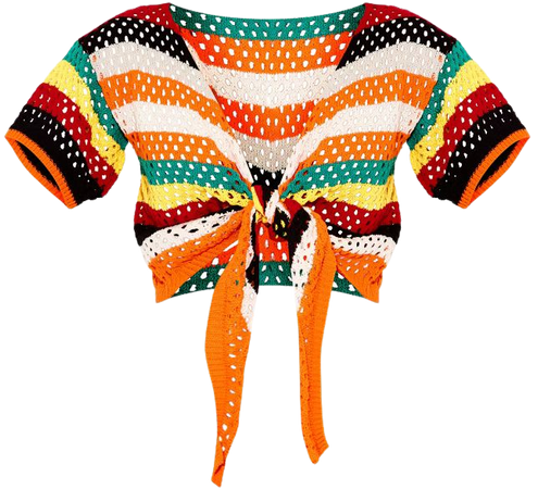 Multi Crochet Striped Front Tie Top | PrettyLittleThing CA
