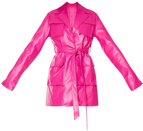 Hot Pink PU Longline Pocket Front Jacket | PrettyLittleThing USA