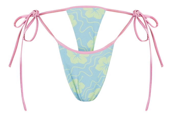 PLT- blue Hawaiian print contrast binding tie side bikini bottoms