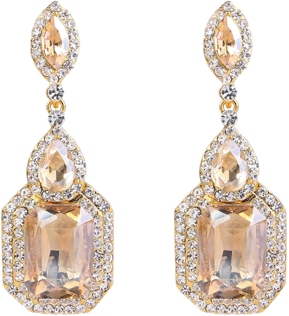 BriLove Wedding Bridal Dangle Earrings for Women Emerald Cut Crystal Infinity Figure 8 Chandelier Earrings Champagne w/Clear Gold Toned | Product Details
