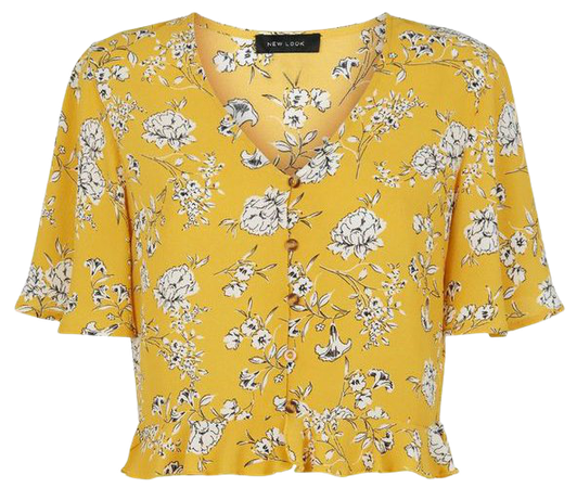 Yellow Floral Button Up Frill Shirt | New Look