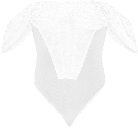 Cream Textured Velvet Draped Mesh Bodysuit | PrettyLittleThing USA