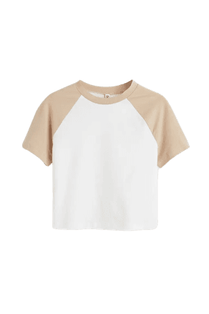 Crop T-shirt - White/beige - Ladies | H&M US