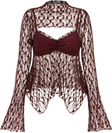 Floral Lace Cut Out Long Sleeve Top - Cider
