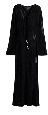 Hole-knit Dress with Beaded Ties - Black - Ladies | H&M US