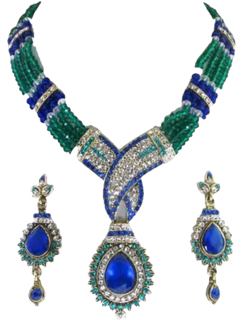 blue and green gem studded necklace