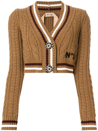 N°21 Nº21 Cropped Embellished Button Cardigan - Brown | ModeSens