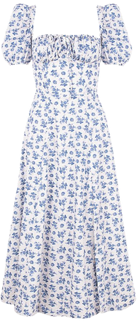 Clothing : Midi Dresses : 'Tallulah' Blue White Floral Midi Dress