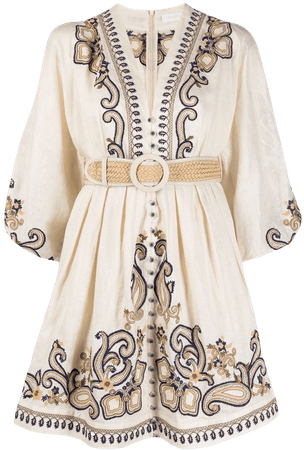 ZIMMERMANN paisley-embroidered belted dress