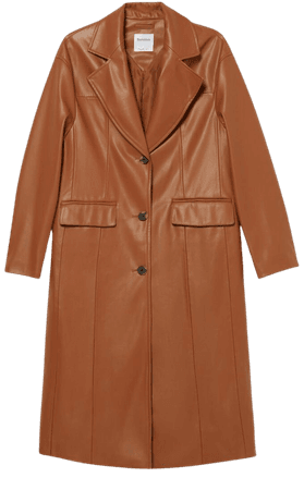 Faux leather long coat - Outerwear - Woman | Bershka