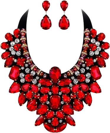 Amazon.com: Flyonce Costume Jewelry for Women, Rhinestone Crystal Statement Necklace Earrings Set Ruby Color: Clothing, Shoes & Jewelry