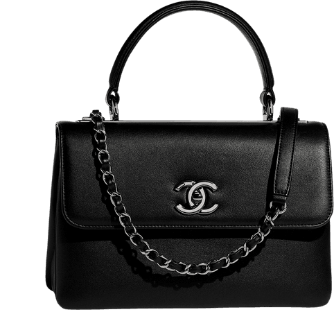 Calfskin & Ruthenium-Finish Metal Black Small Flap Bag with Top Handle | CHANEL