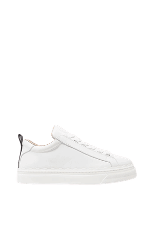 White Lauren scalloped leather sneakers | Chloé | NET-A-PORTER