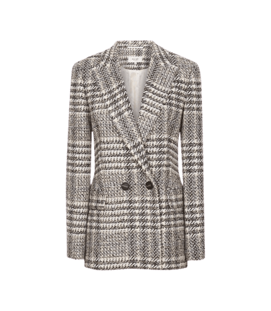 Haisley Neutral Checked Double Breasted Blazer – REISS