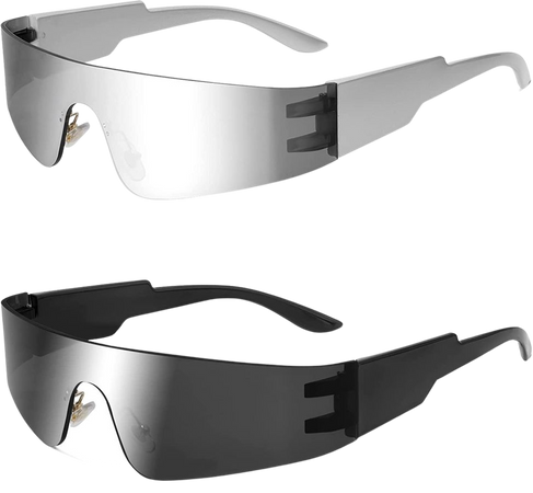 Amazon.com: knliwkm 2 Pairs Rimless Wrap Around Sunglasses for Women Men Trendy Futuristic Glasses Y2K Reflective Mirrored Cyberpunk : Clothing, Shoes & Jewelry