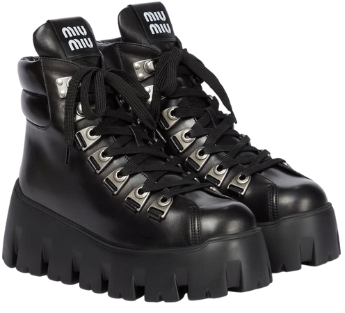 Miu Miu - Leather platform ankle boots | Mytheresa