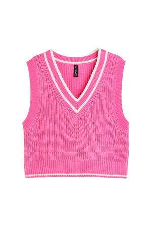 knit Sweater Vest hot Pink H&M white accents top