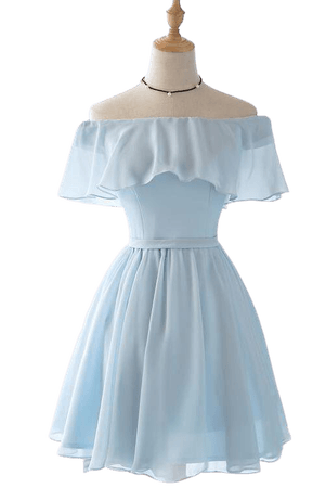 Buy Cute Light Blue Off the Shoulder Short Prom Dresses Chiffon Homecoming Dresses Online – SisaStore