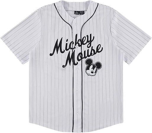 Disney Mens Mickey Mouse Baseball Jersey - Mens Classic Mickey Mouse Mesh Button Down Baseball Jersey Mickey Mouse Fashion Shirt (White, X-Large) at Amazon Men’s Clothing store